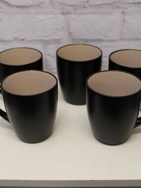 At Home Black Tan Stoneware Coffee Mugs Set of 5